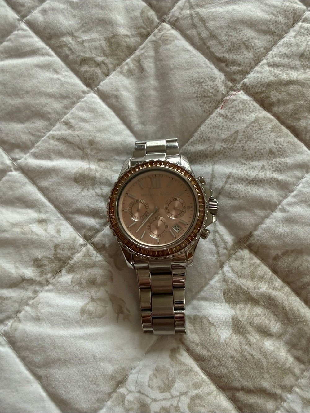 Michael Kors Silver Bracelet Watch with Rose Gold Dial and Bezel